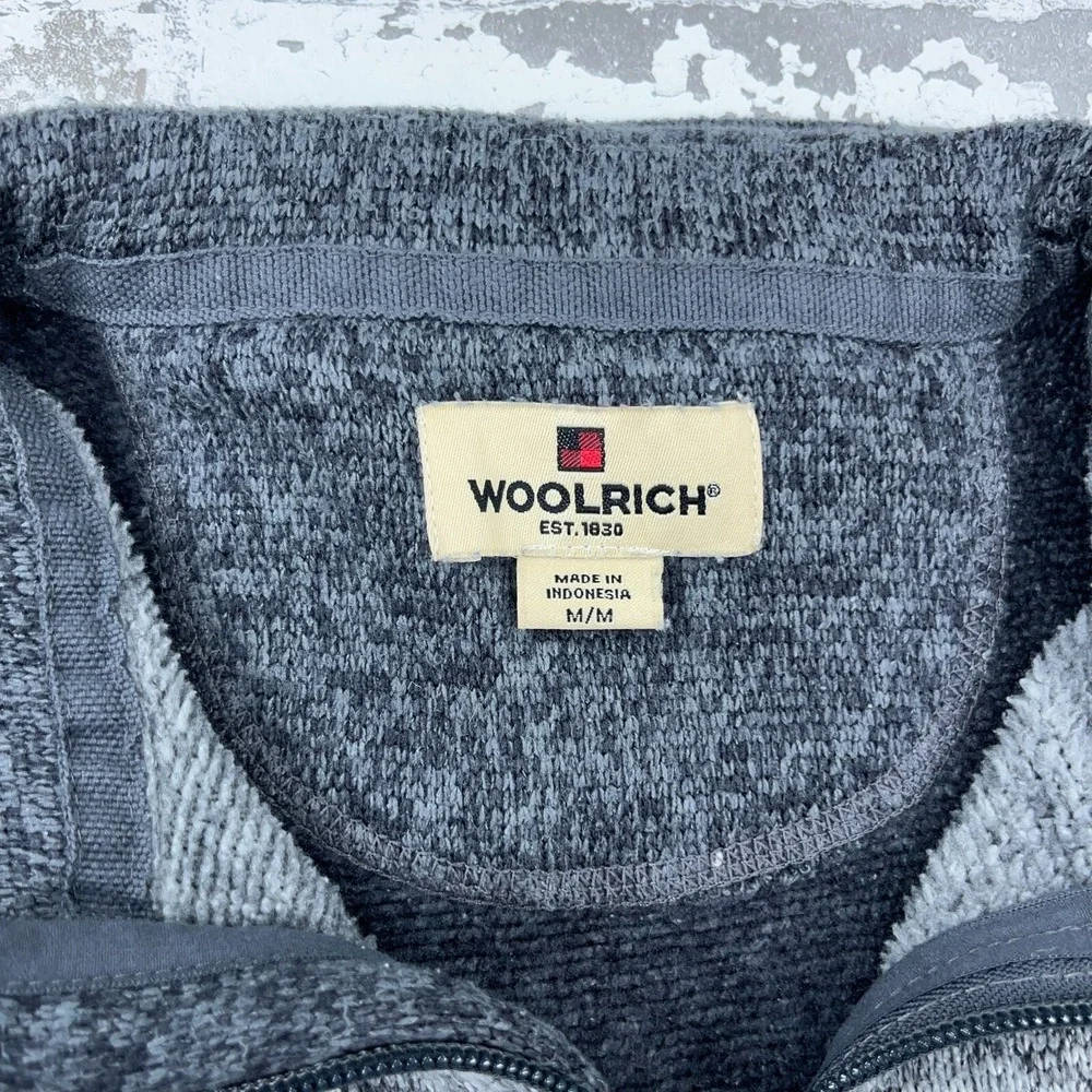 Woolrich Sweater Men‎ Medium Gray Fleece Pullover Quarter Zip Jacket Heather A13